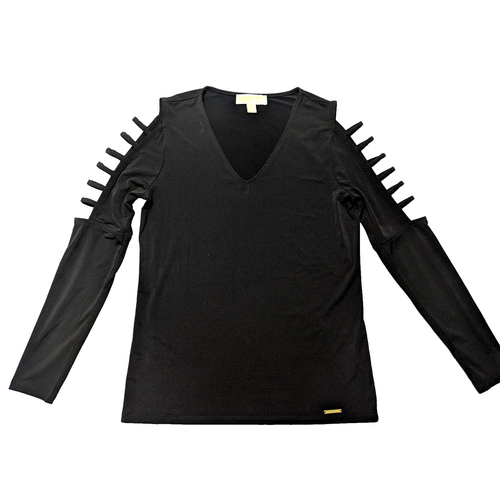 Michael Kors Womens Black Ladder Cutout V-Neck Top S